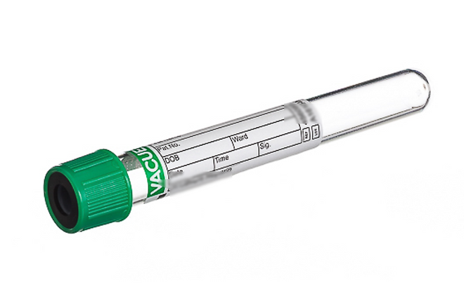 GT7088 TUBE LITHIUM HEPARIN, GREEN CAP BLACK RING, 6ML