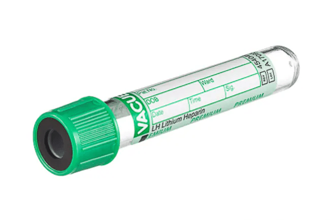 GT4030 BLOOD COLLECTION TUBE GREEN CAP BLACK RING LITHIUM HEPARIN